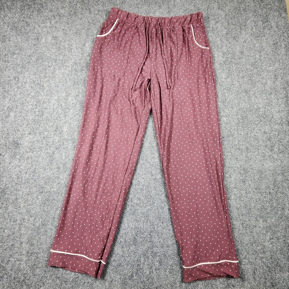 Lucky Brand Womens Polka Dot Pajama Pants Mauve Pink Drawstring Sleepwear Medium
